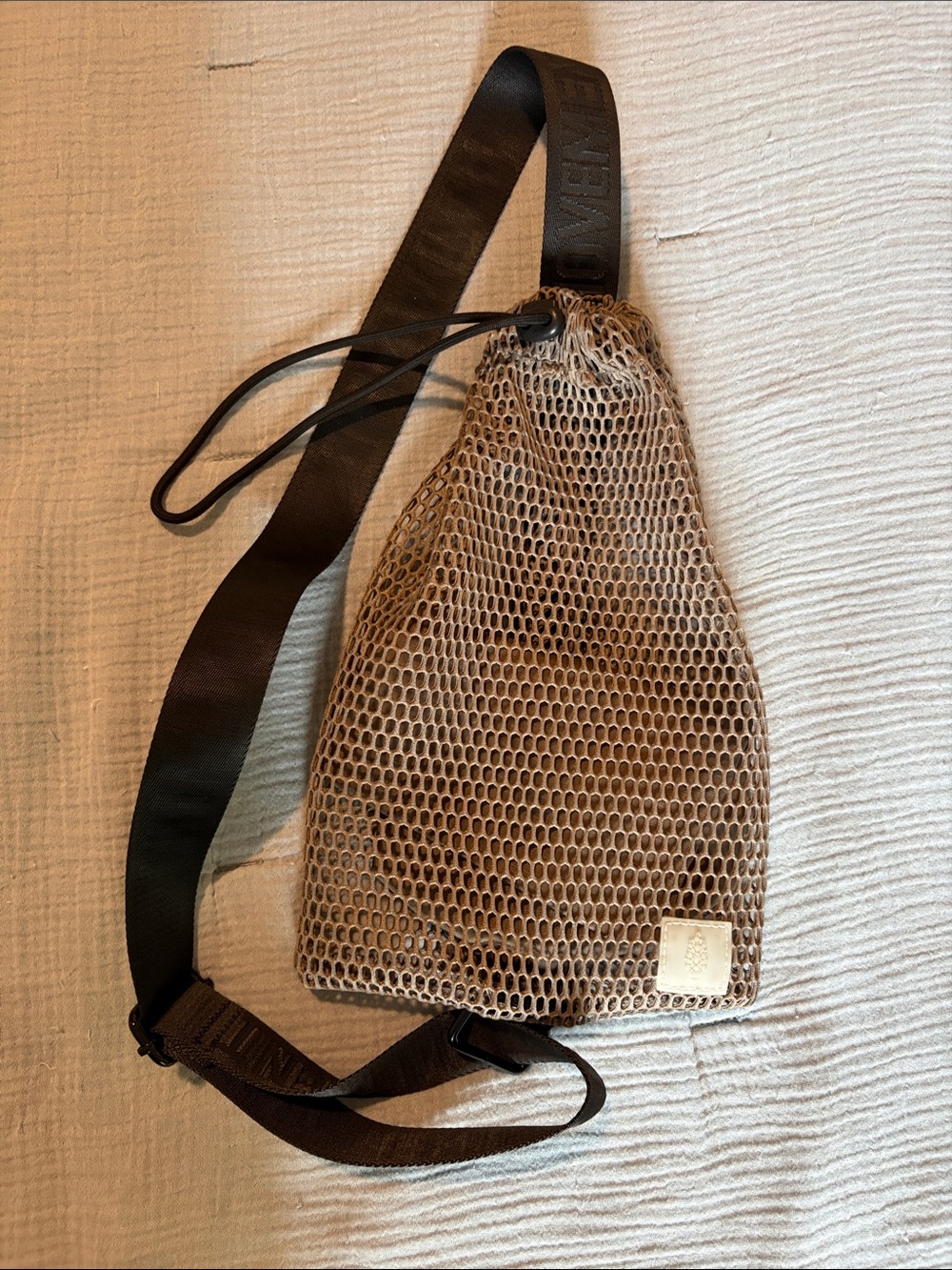 Free People Beige Mesh Crossbody with Black Strap